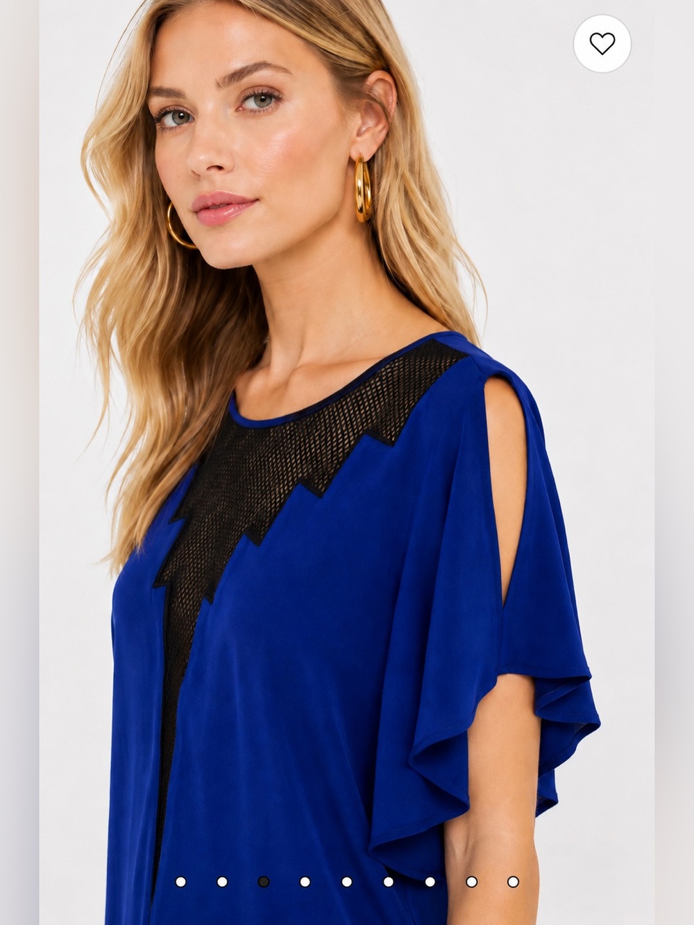 Revolve Akiko 100% Silk Royal Blue Mesh Yoke Open Back Blouse Cutout Sleeves S